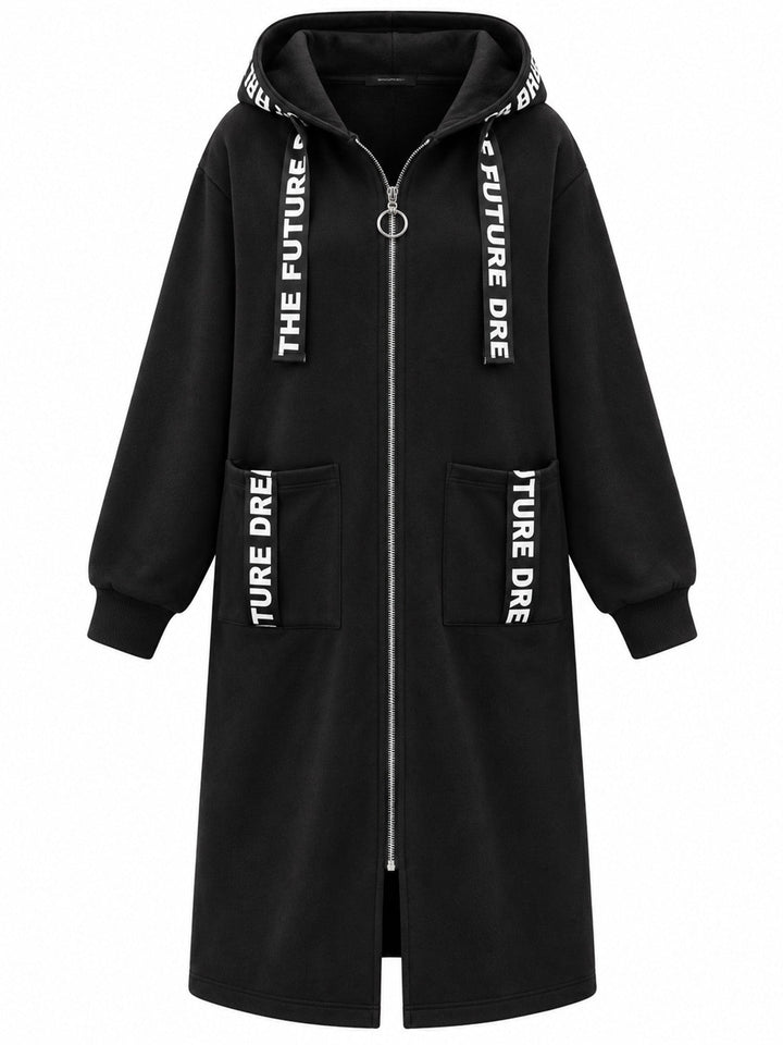 Manteau sweat long femme oversize zippé à capuche – Léonie - vue 5