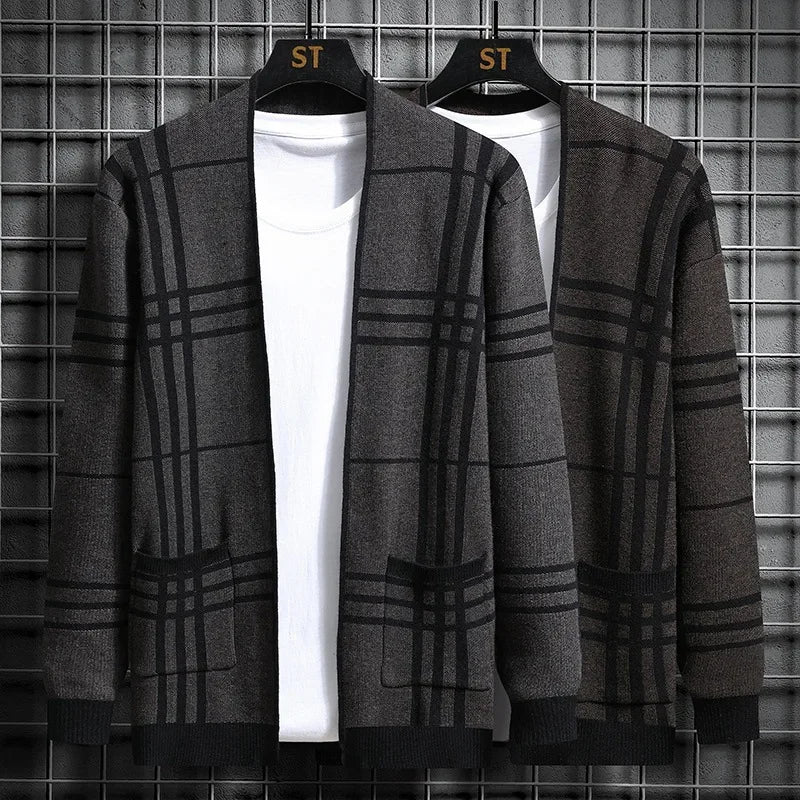 Cardigan homme en maille à carreaux ouvert à poches – Gaspard – vue 13