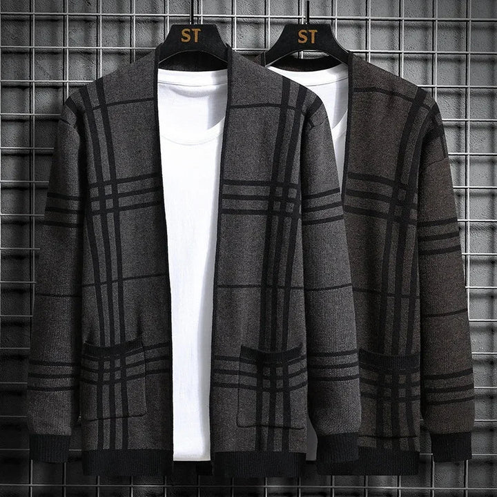 Cardigan homme en maille à carreaux ouvert à poches – Gaspard – vue 13