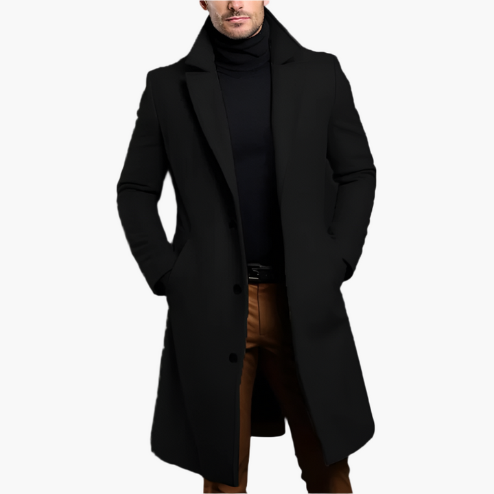 Manteau long homme en laine mélangée à col cranté – Quentin - Noir