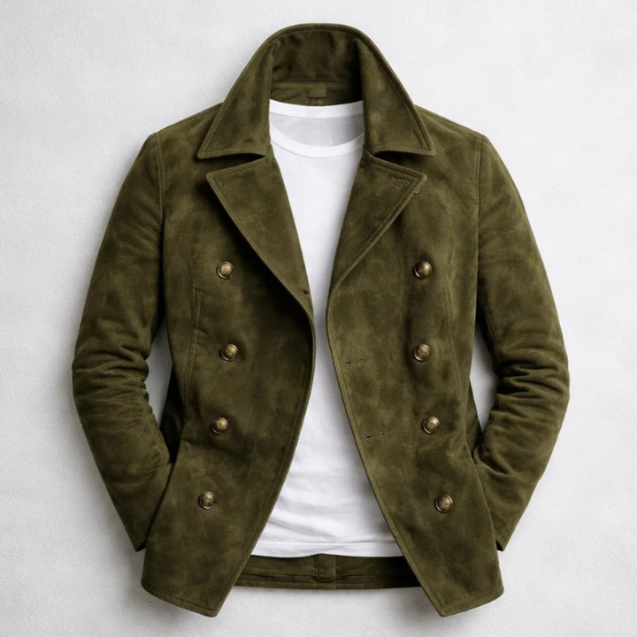 Manteau croisé homme heritage brossé à revers crantés – Aurélien – Vert