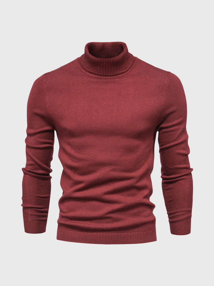 Pull col roulé homme en coton doux coupe ajustée – Bastien – Rouge foncé