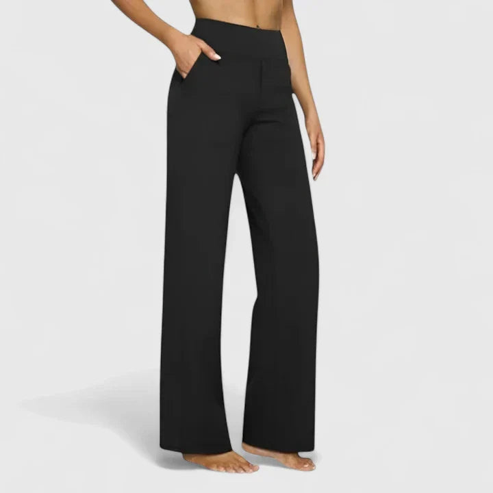 Pantalon femme taille haute à jambe droite et poches – Romane - Noir