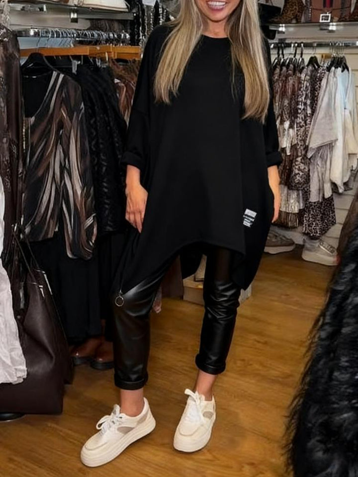 Ensemble femme tunique asymétrique oversize et pantalon ajusté – Amandine - Noir