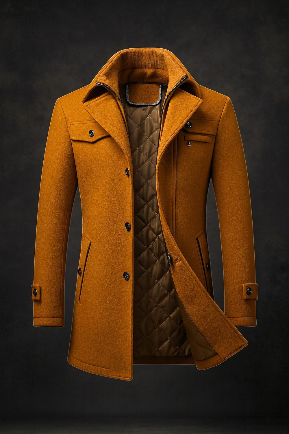 Manteau homme en laine naturelle à doublure matelassée – Édouard – Marron