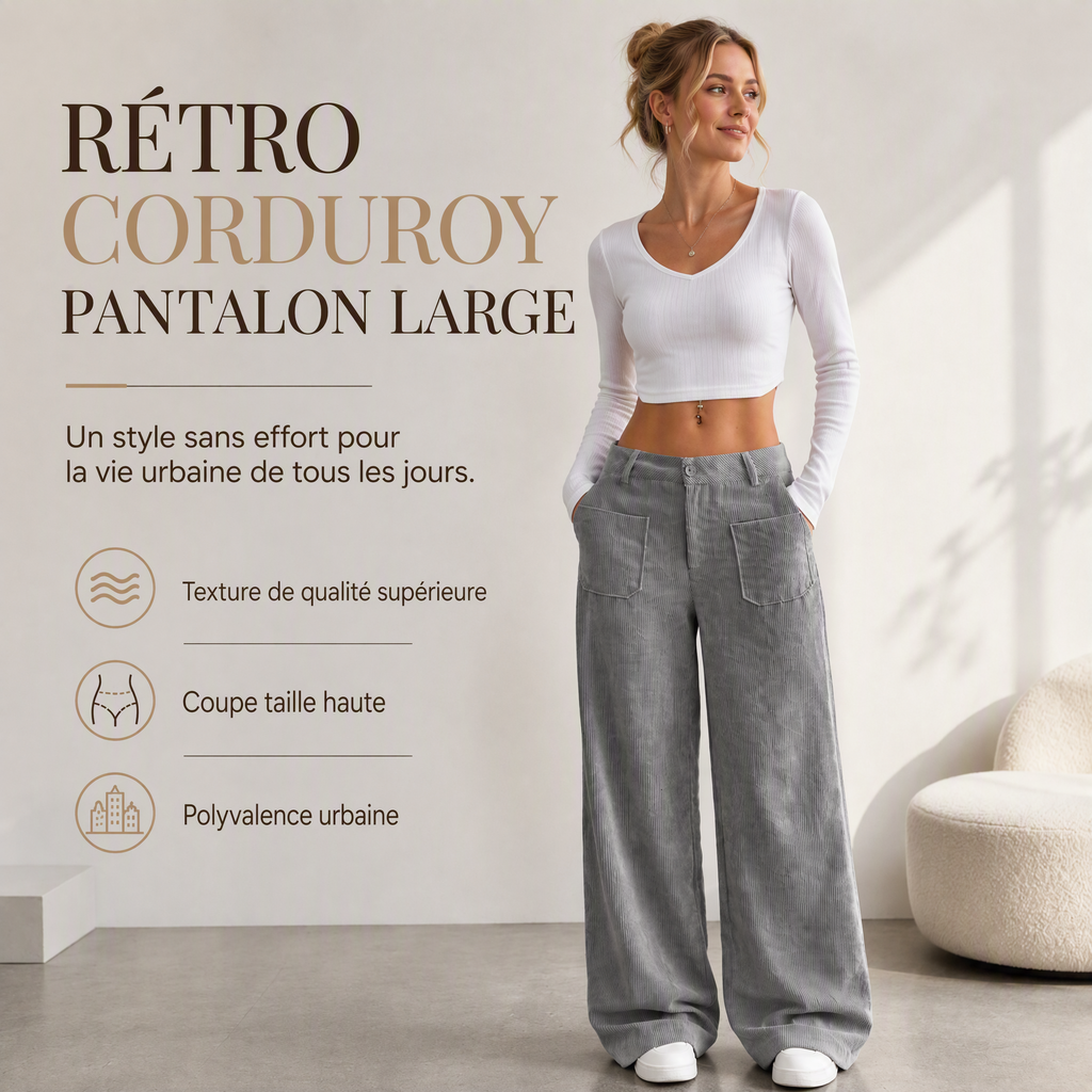 Pantalon large femme en velours côtelé taille haute – Juliette - vue 1