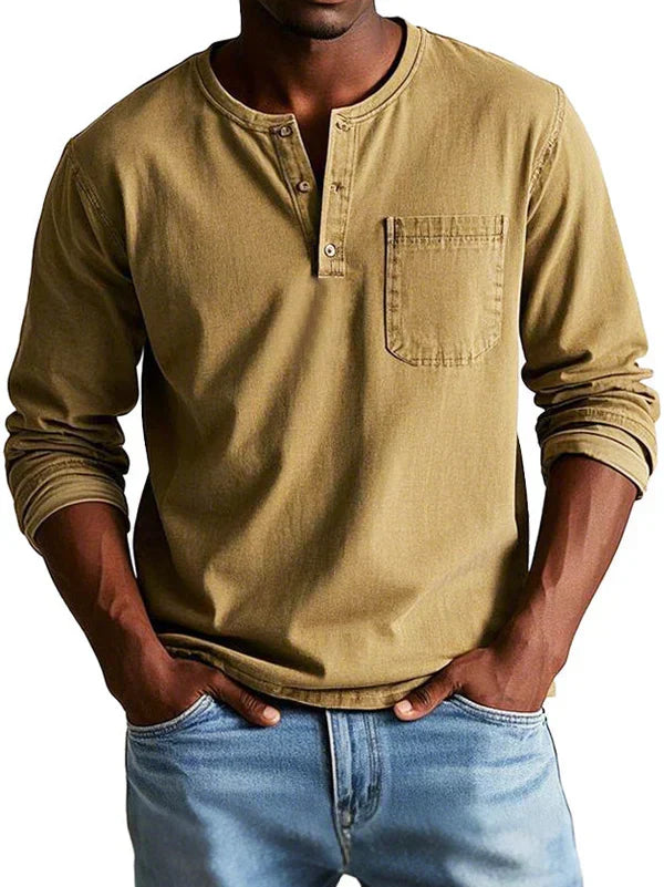 T-shirt henley homme décontracté à manches longues – Philipp – Kaki