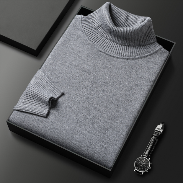 Pull col roulé homme en maille fine côtelée coupe ajustée – Étienne - Gris foncé