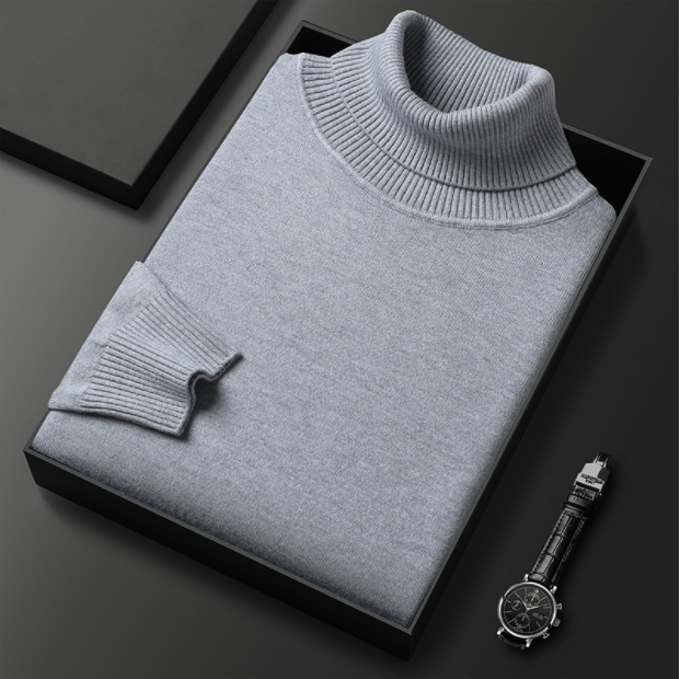 Pull col roulé homme en maille fine côtelée coupe ajustée – Étienne - Gris clair