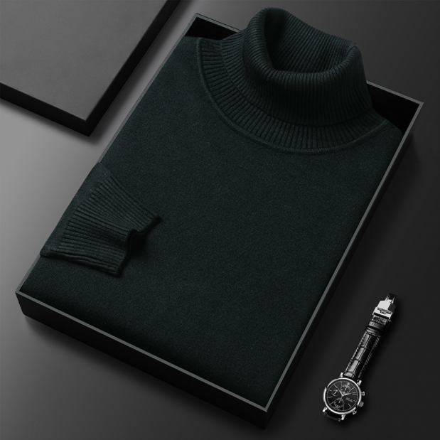 Pull col roulé homme en maille fine côtelée coupe ajustée – Étienne - Vert