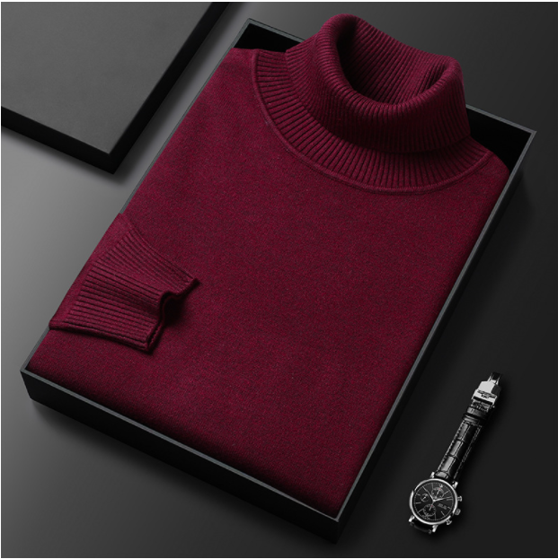 Pull col roulé homme en maille fine côtelée coupe ajustée – Étienne - Bordeaux