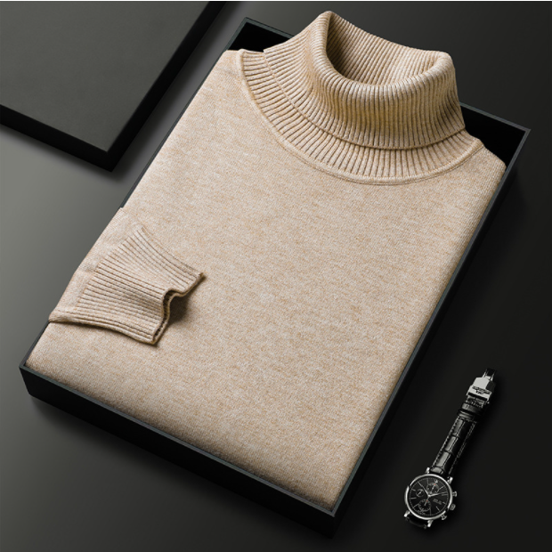 Pull col roulé homme en maille fine côtelée coupe ajustée – Étienne - Kaki