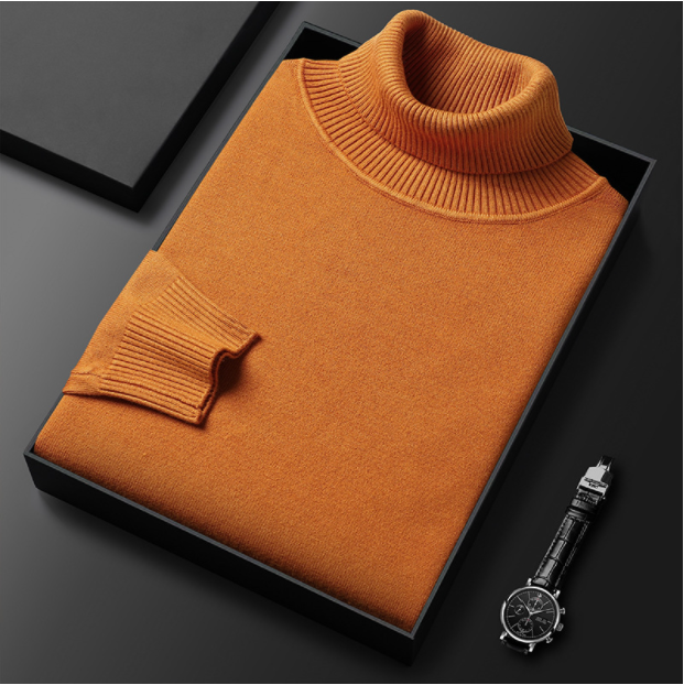 Pull col roulé homme en maille fine côtelée coupe ajustée – Étienne - Marron