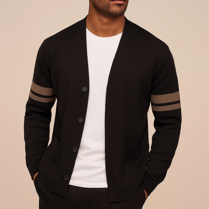 Cardigan boutonné homme en laine mérinos à rayures – Léon – vue 9
