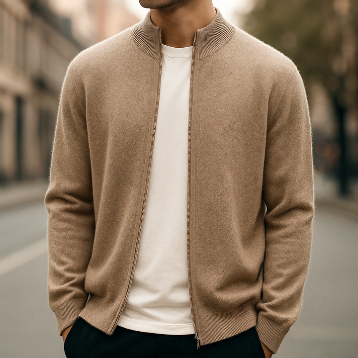 Cardigan zippé homme en maille fine à col côtelé – Théo – vue 11