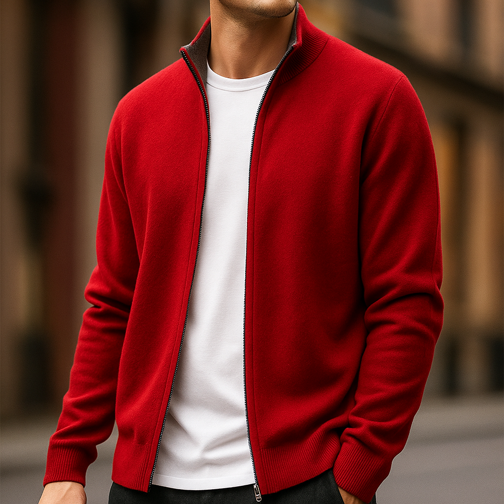 Cardigan zippé homme en maille fine à col côtelé – Théo – vue 8