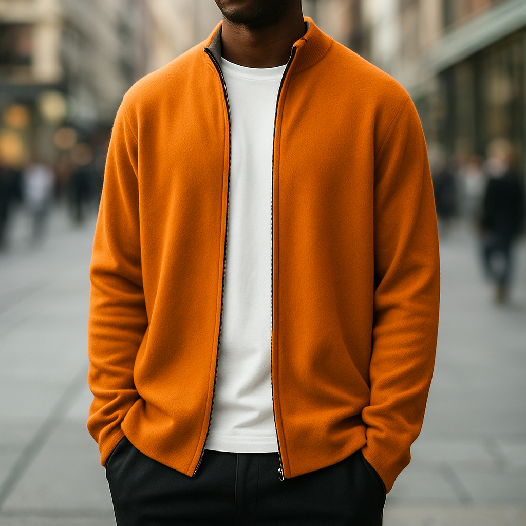 Cardigan zippé homme en maille fine à col côtelé – Théo – vue 9