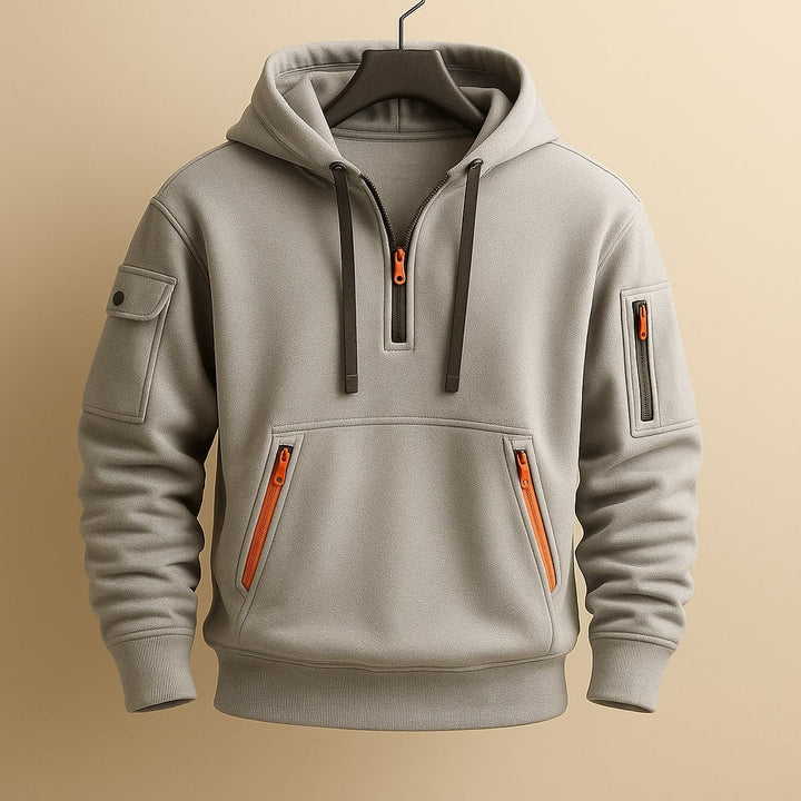 Sweat à capuche homme en polaire à demi-zip et poches zippées – Erik – Gris clair