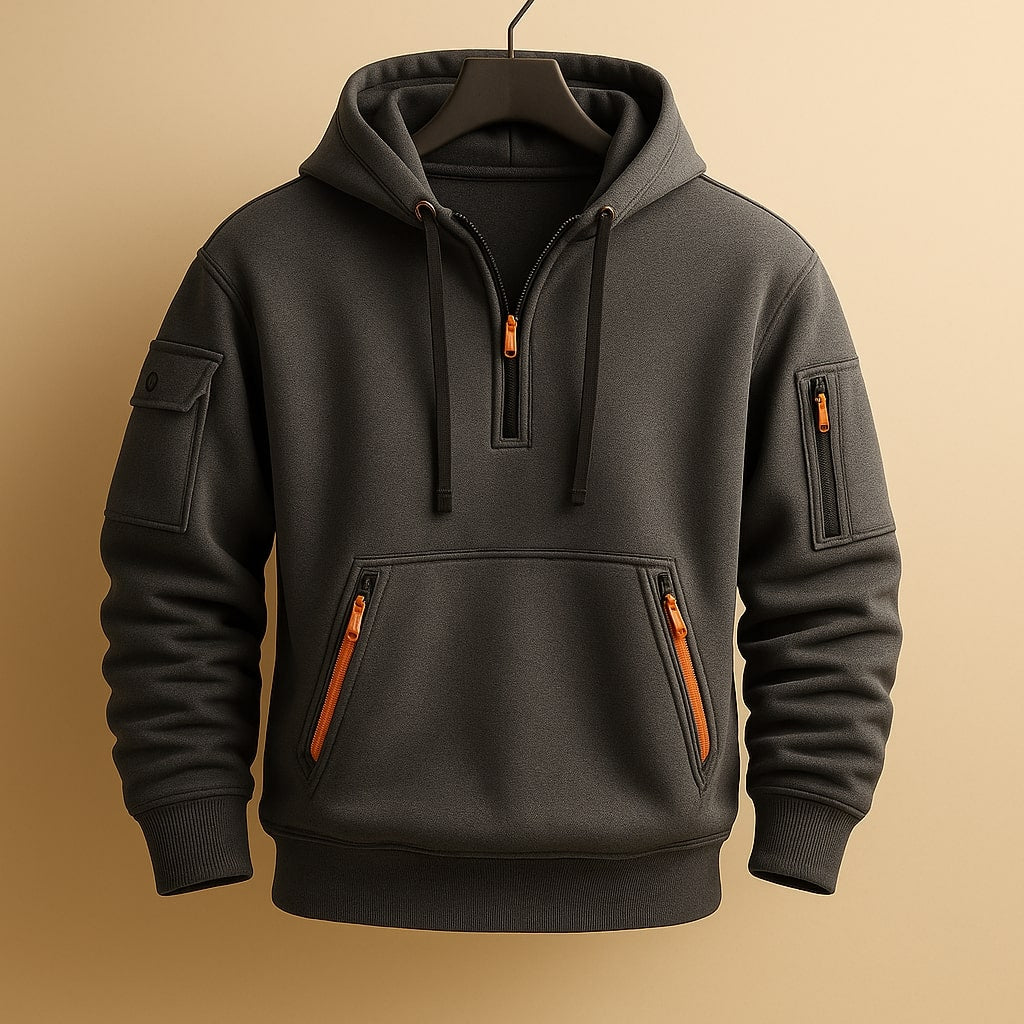 Sweat à capuche homme en polaire à demi-zip et poches zippées – Erik – Gris foncé