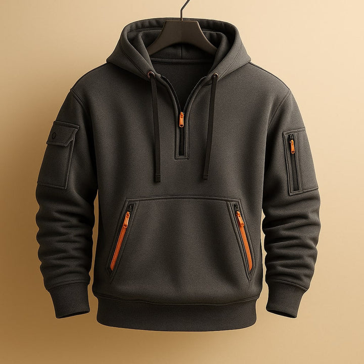 Sweat à capuche homme en polaire à demi-zip et poches zippées – Erik – Gris foncé