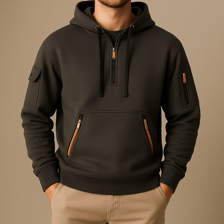 Sweat à capuche homme en polaire à demi-zip et poches zippées – Erik – vue 8
