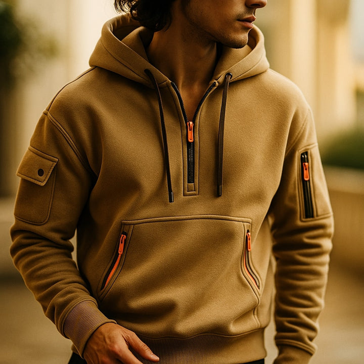 Sweat à capuche homme en polaire à demi-zip et poches zippées – Erik – vue 9