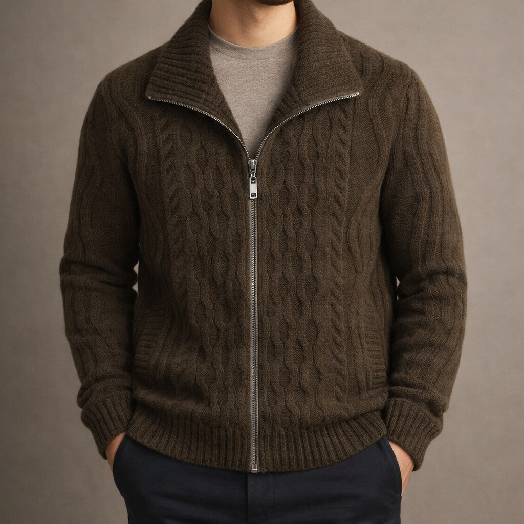 Cardigan zippé homme classique en maille dense à col haut – Sven – vue 5