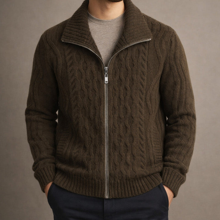 Cardigan zippé homme classique en maille dense à col haut – Sven – vue 5