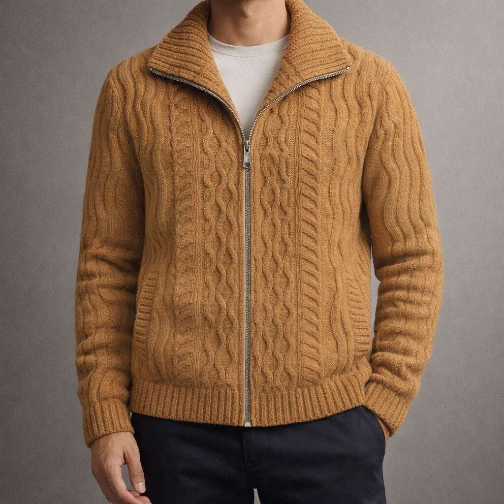 Cardigan zippé homme classique en maille dense à col haut – Sven – vue 4