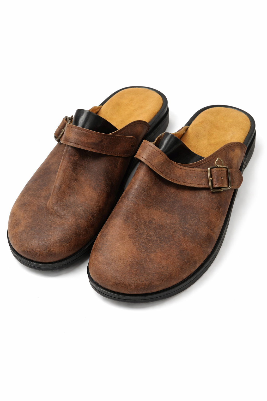 Mules homme orthopédiques à boucle réglable – Sabots – Marron foncé
