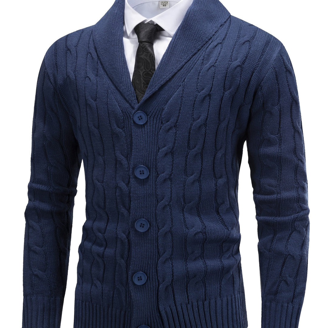 Cardigan homme classique en maille torsadée à col châle – Felix – Bleu