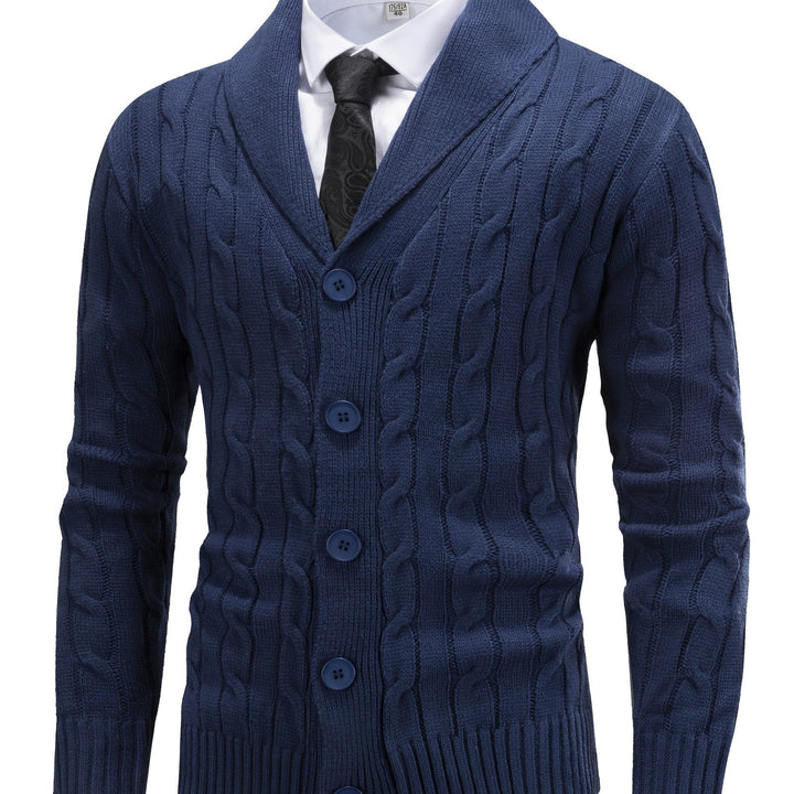 Cardigan homme classique en maille torsadée à col châle – Felix – Bleu