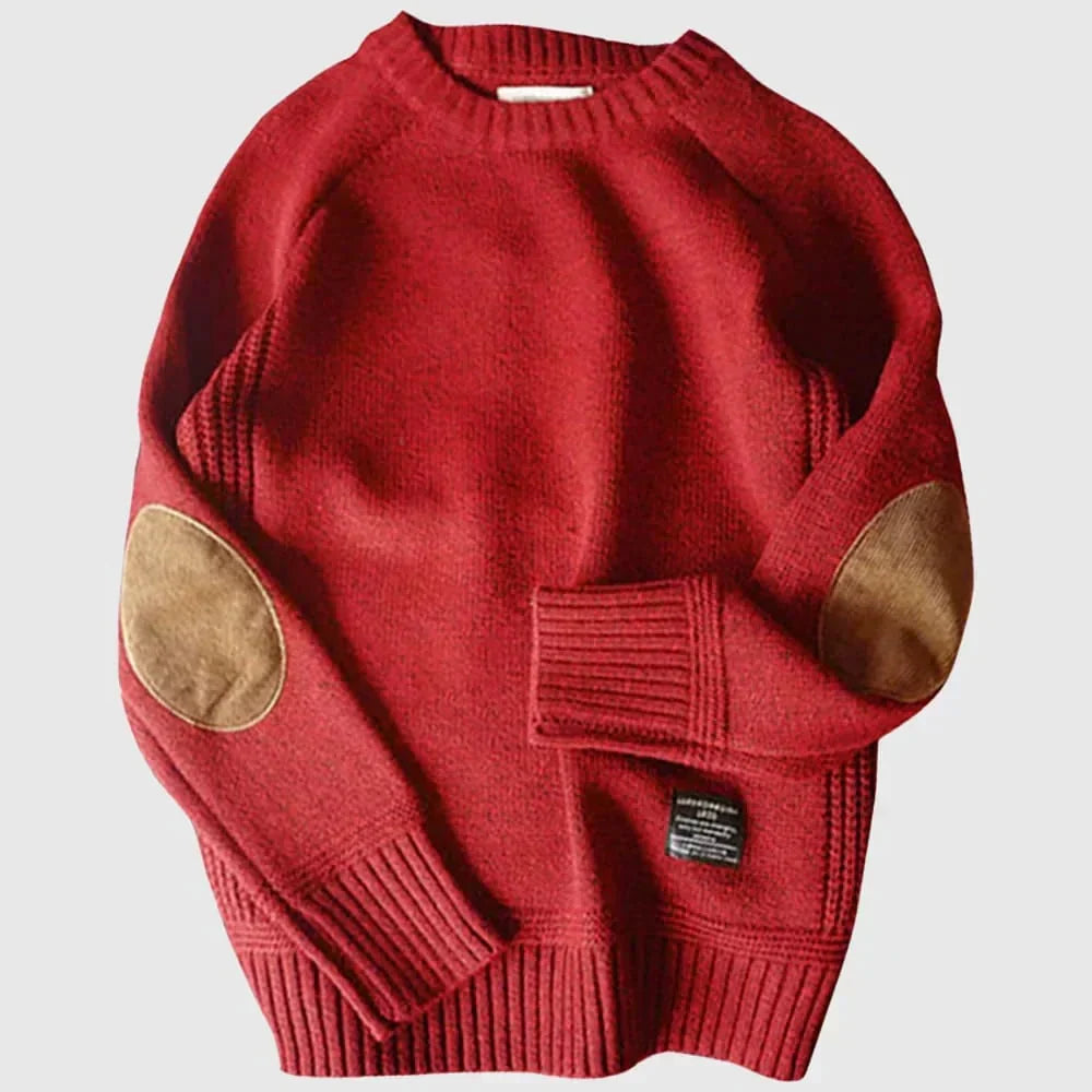 Pull homme classique en maille à coudières – Emil – Rouge