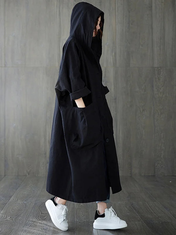Trench long femme oversize à capuche et grandes poches plaquées – Apolline - vue 4