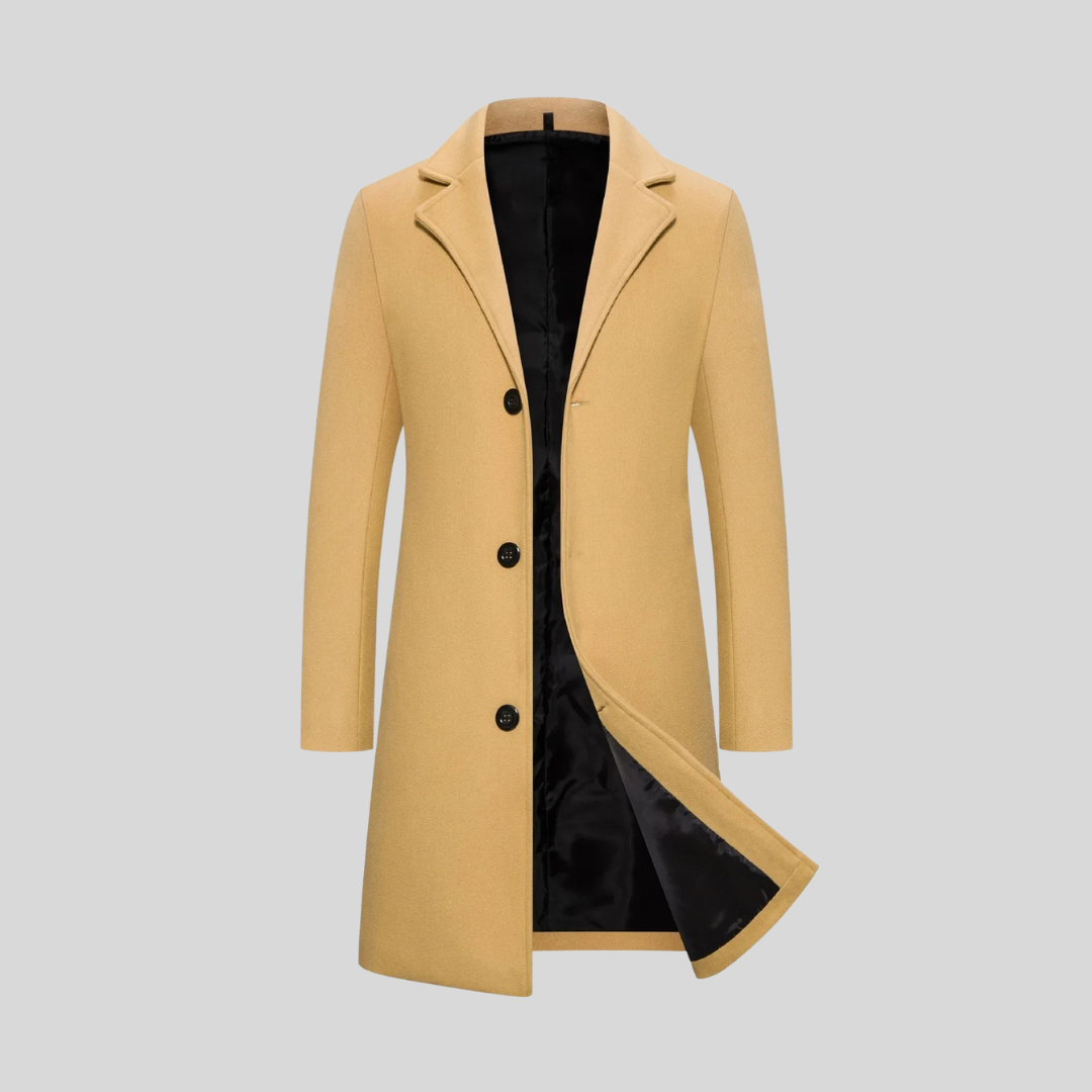 Manteau long homme élégant en laine à trois boutons – Augustin – Kaki