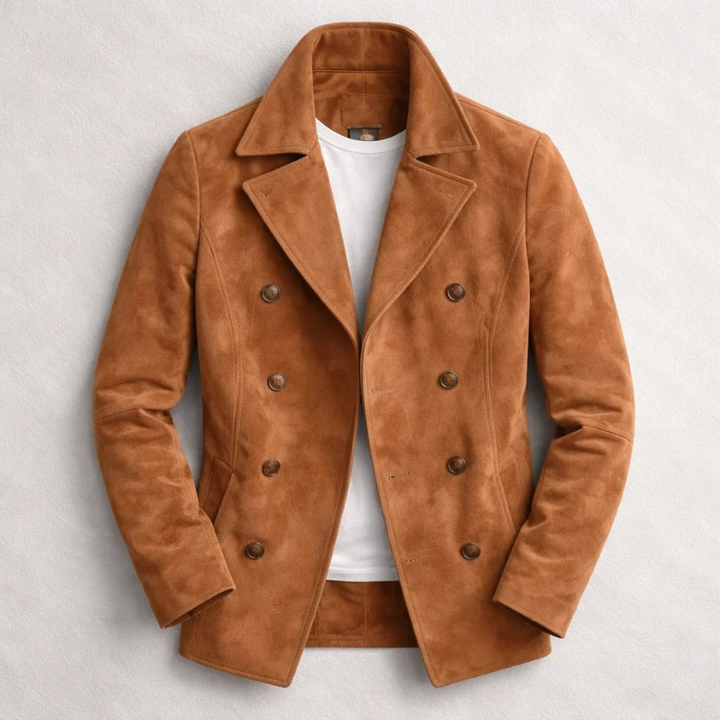 Manteau croisé homme heritage brossé à revers crantés – Aurélien – Marron