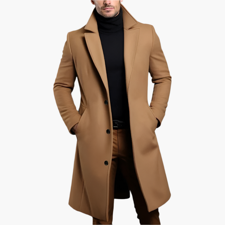 Manteau long homme en laine mélangée à col cranté – Quentin - Brun