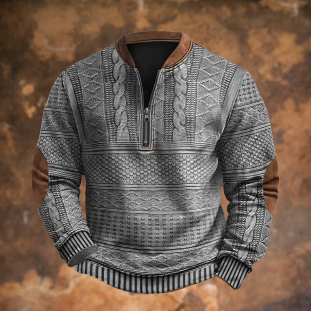 Pull homme d'hiver en maille texturée à col demi-zip – Jean – Gris
