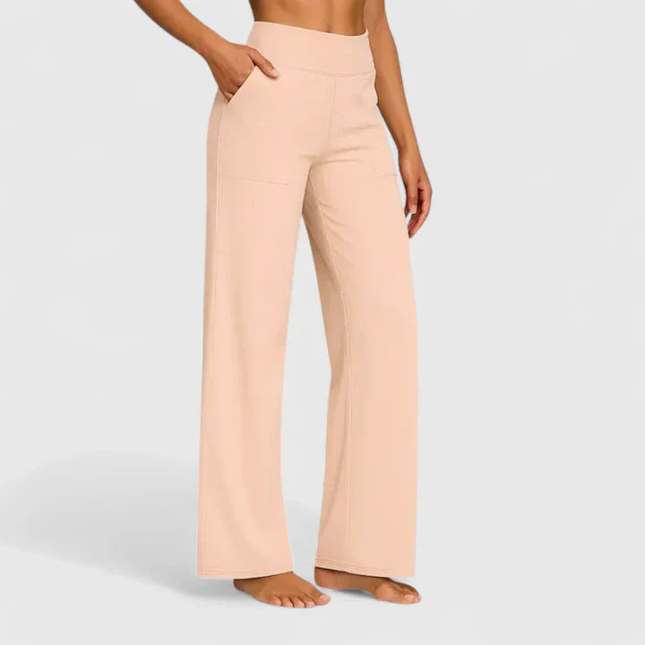 Pantalon femme taille haute à jambe droite et poches – Romane - Abricot