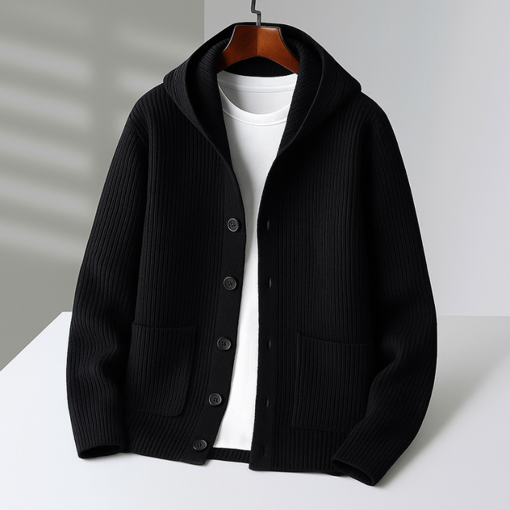 Cardigan à capuche homme en maille isolante – Nils – Noir