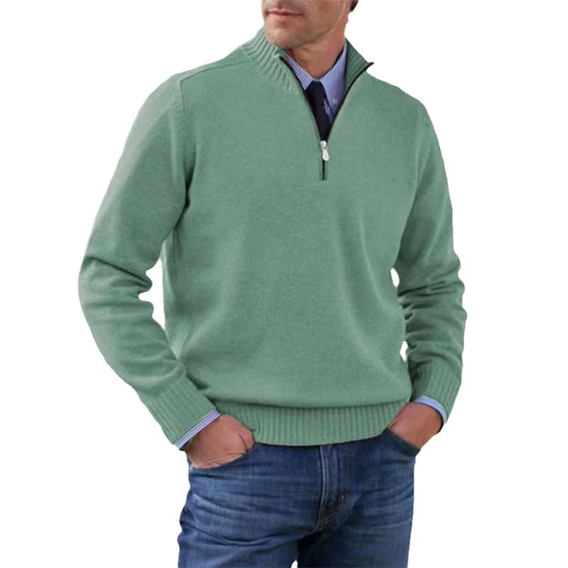 Pull demi-zip homme coupe classique en maille premium – Lucien – Vert