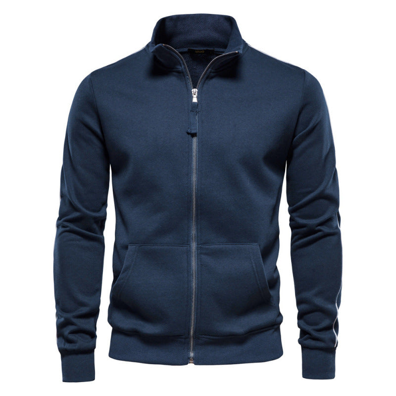 Veste sweat homme zippée à col montant et poches – Adrien - Bleu marine