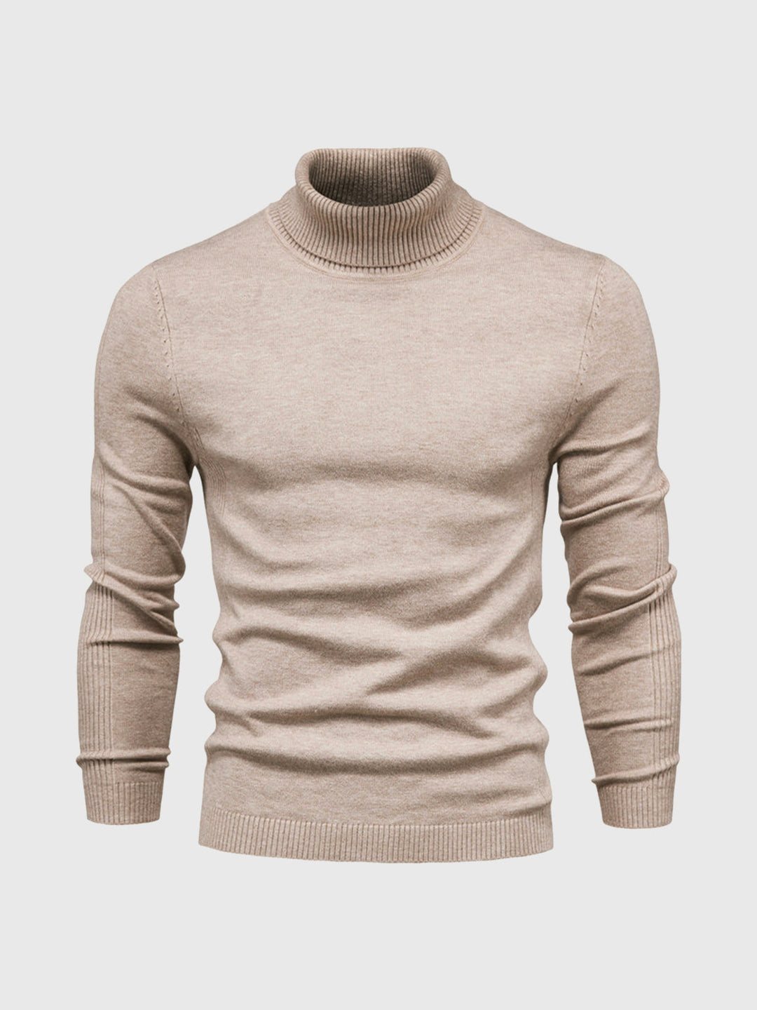 Pull col roulé homme en coton doux coupe ajustée – Bastien – Beige