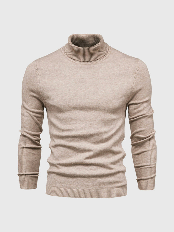 Pull col roulé homme en coton doux coupe ajustée – Bastien – Beige