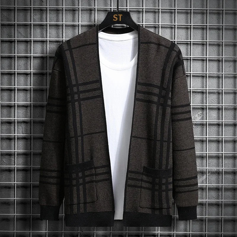 Cardigan homme en maille à carreaux ouvert à poches – Gaspard – vue 8