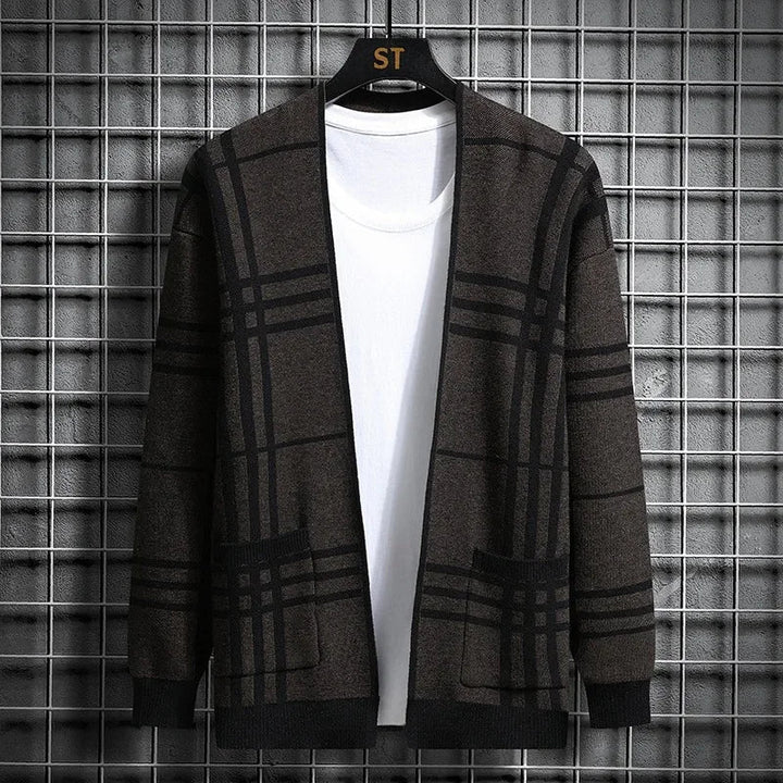 Cardigan homme en maille à carreaux ouvert à poches – Gaspard – vue 8
