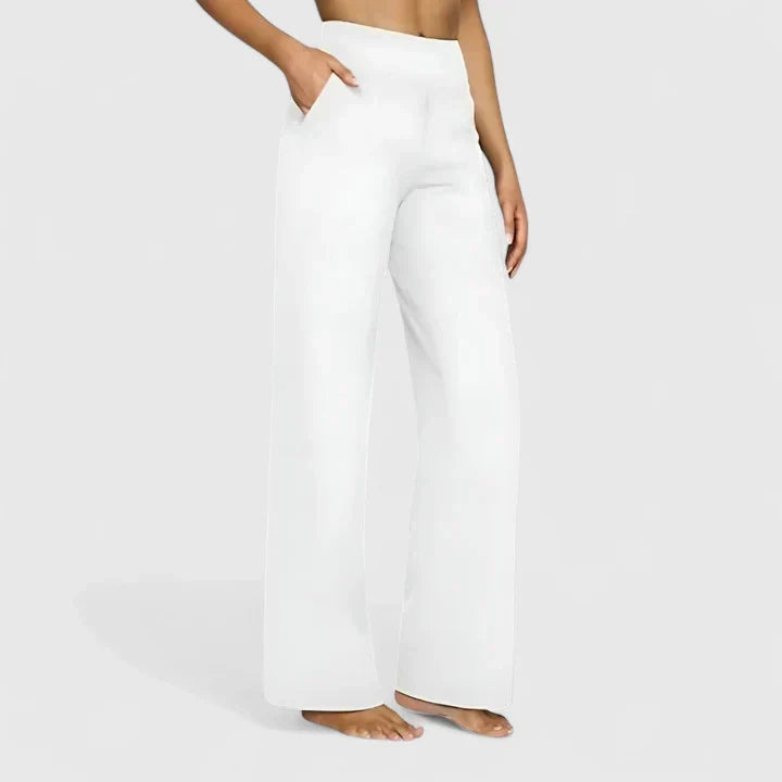 Pantalon femme taille haute à jambe droite et poches – Romane - Blanc