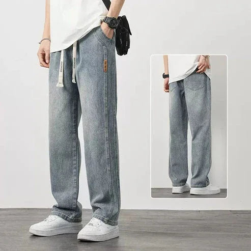 Jean droit homme coupe ample à taille élastique et cordon – Victor - Bleu rétro