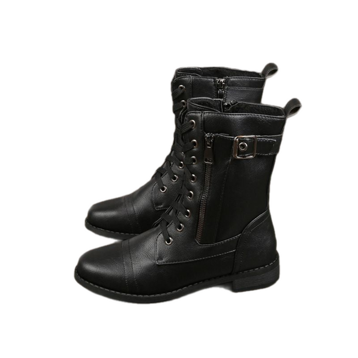 Bottines femme à lacets et zip latéral avec boucle, bout large confortable – Inès - Noir