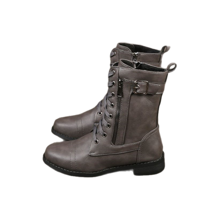 Bottines femme à lacets et zip latéral avec boucle, bout large confortable – Inès - Gris